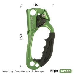 Enhanced Outdoor Rock Climbing Ascender with Ergonomic Handle - Versatile Climbing Equipment for Left and Right Hand Use (Right Green)