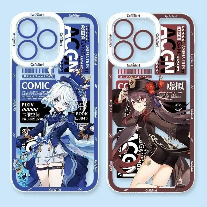 Genshin Impact Soft TPU Phone Case Featuring Xiao, Columbina, HuTao, and Furina