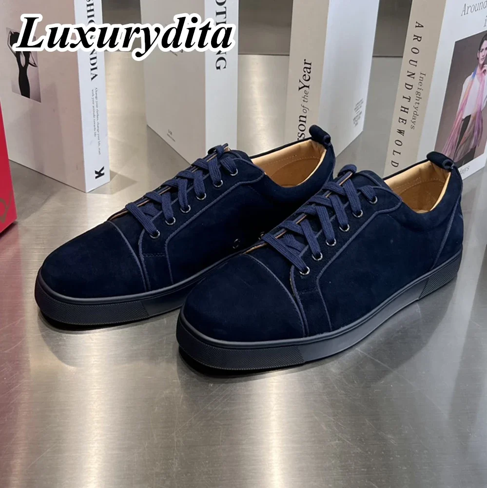 LUXURYDITA Designer Men Casual Sneakers Real Leather Rivet Luxury Womens Tennis Shoes 35-47 Fashion Unisex loafers HJ96
