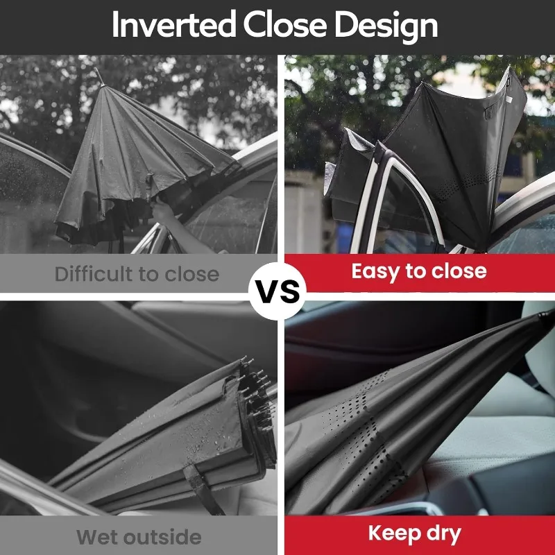 Large Inverted Umbrella Top and Bottom Folding Umbrella with C-shaped Handle Windproof Double-layer Protection Tool