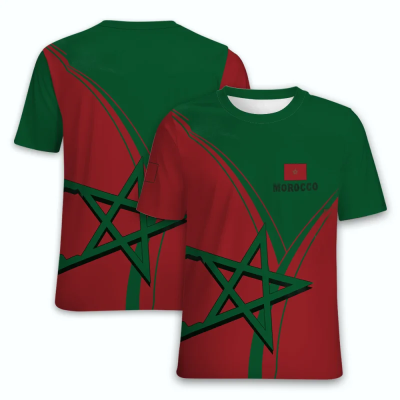 

Morocco National Emblem Flag Print Summer Men's O-Neck T-shirt Casual Short Sleeve Oversized T Shirts Fashion Trend Men Clothing