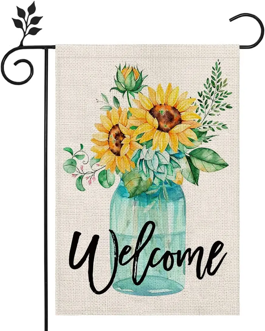 

Spring Summer Garden Flag 12×18 Inch Double Sided for Outside Floral Sunflower Welcome Small Burlap Seasonal Yard Flag