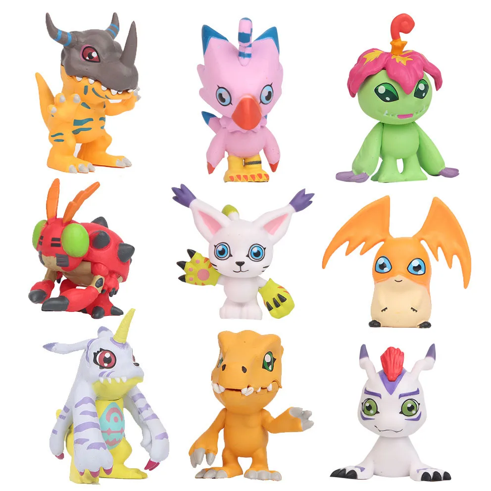 Anime Figure 9pcs/set Digital Monster Digimon Agumon Gabumon Toys Cute Doll Collection Model Cake-decorated Car Ornaments