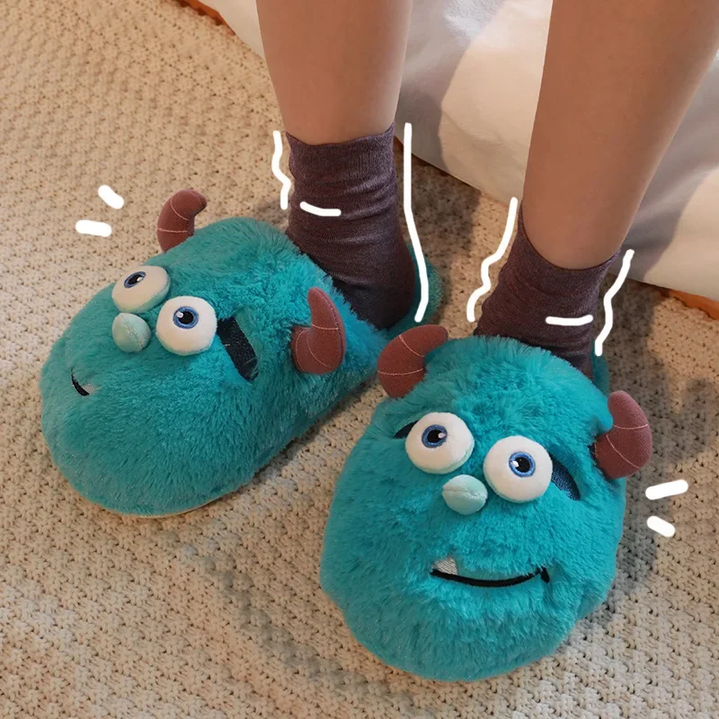 

Couple Plush Slippers Cute Cartoon Demon Paws Furry Mules Autumn Winter Home Cotton Shoes Women Men Indoor Fluffy Warm Slippers