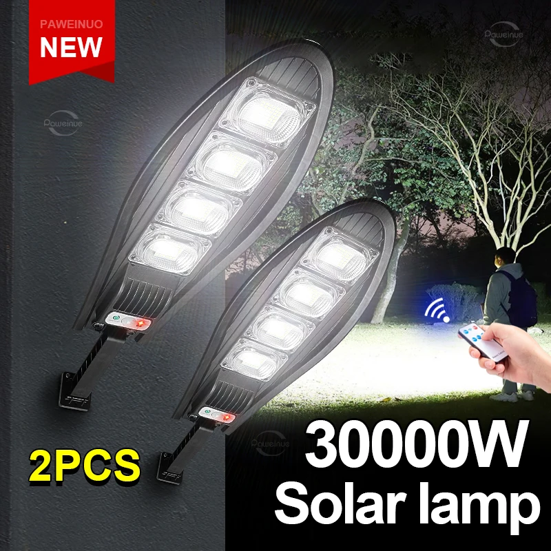 30000 Вт солнечные светодиодные фонари для улицы, супер яркая перезаряжаемая солнечная лампа IP65, водонепроницаемые уличные фонари, датчик движения, садовый светильник