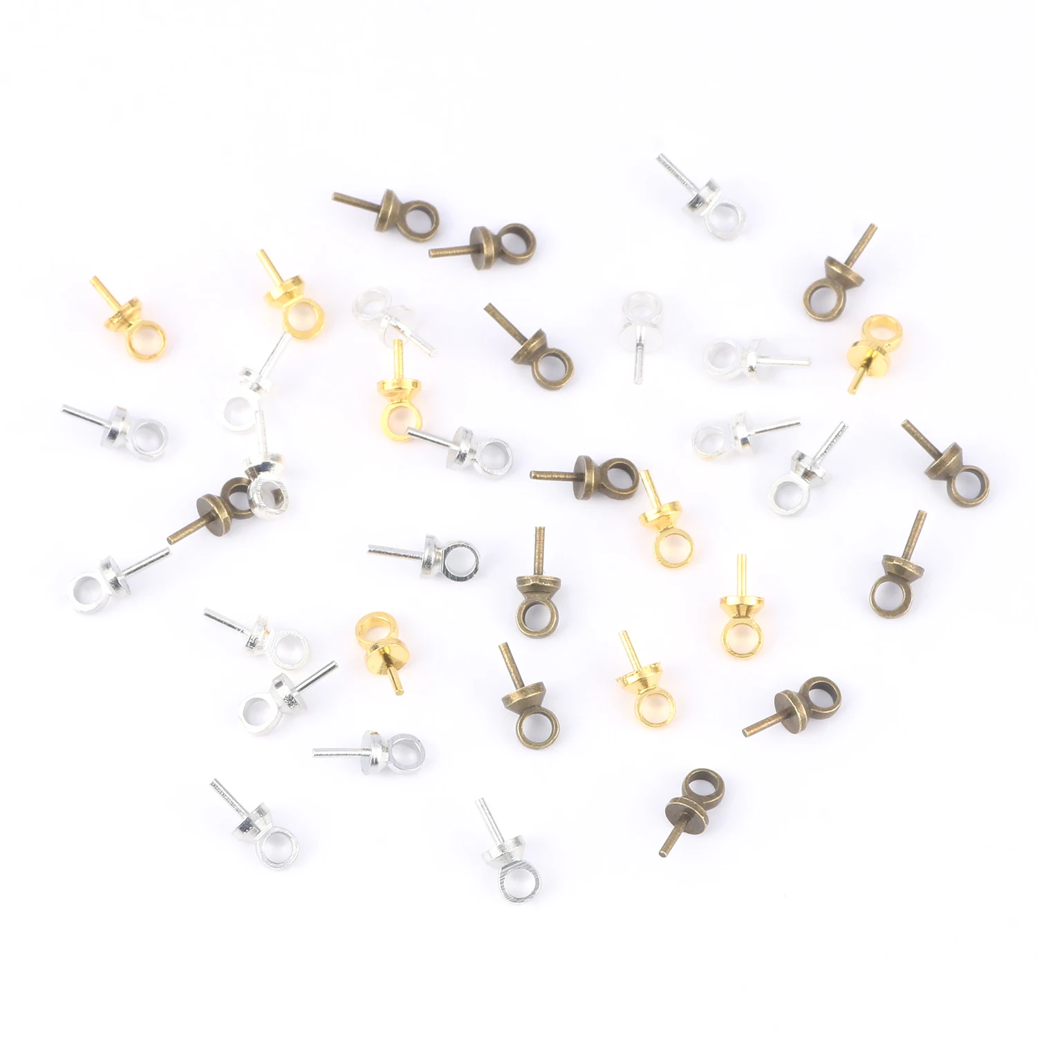 100pcsStainlessSteelMetalGoldToneScrewEyesBailsTopDrilled