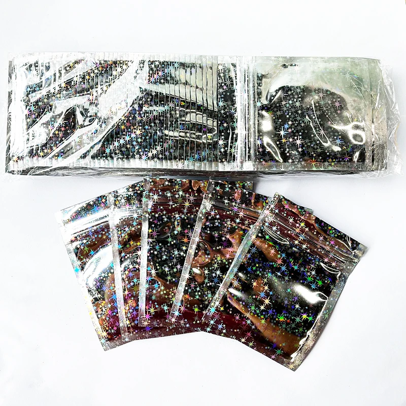 

500pcs/lot Aluminum Foil Zipper Star Holographic Rainbow Reclosable Packaging Bag Mylar Food Grocery Retails Ziplock Packing bag