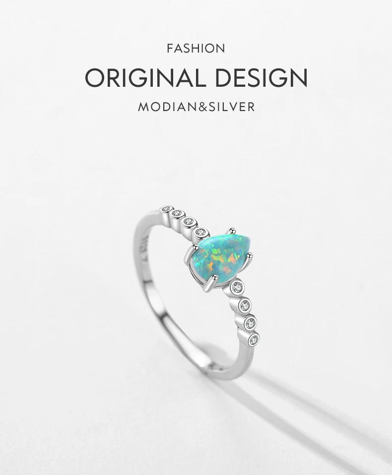MODIAN Real 925 Sterling Silver Elegant Waterdrop Colorful Opal Finger Rings For Women Valentine Christmas Gift Fine Jewerly MODIAN Real 925 Sterling Silver Elegant Waterdrop Colorful Opal Finger Rings For Women Valentine Christmas Gift Fine Jewerly