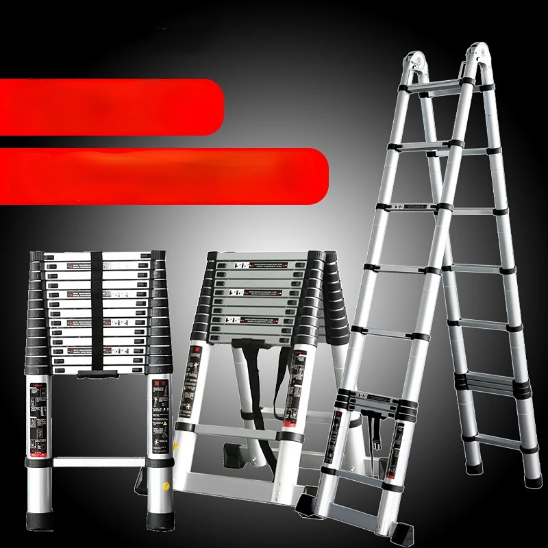1.4M Aluminum Alloy Ladder Telescopic Straight Ladder Household Folding Thickened Multifunctional Lift Stairs