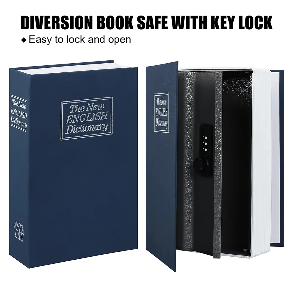 Book Safes Fun Simulation Key Lock Book Box Metal Steel Cash Secure Secret Hidden Piggy Bank Storage Box Size 18*11.5*5.5cm