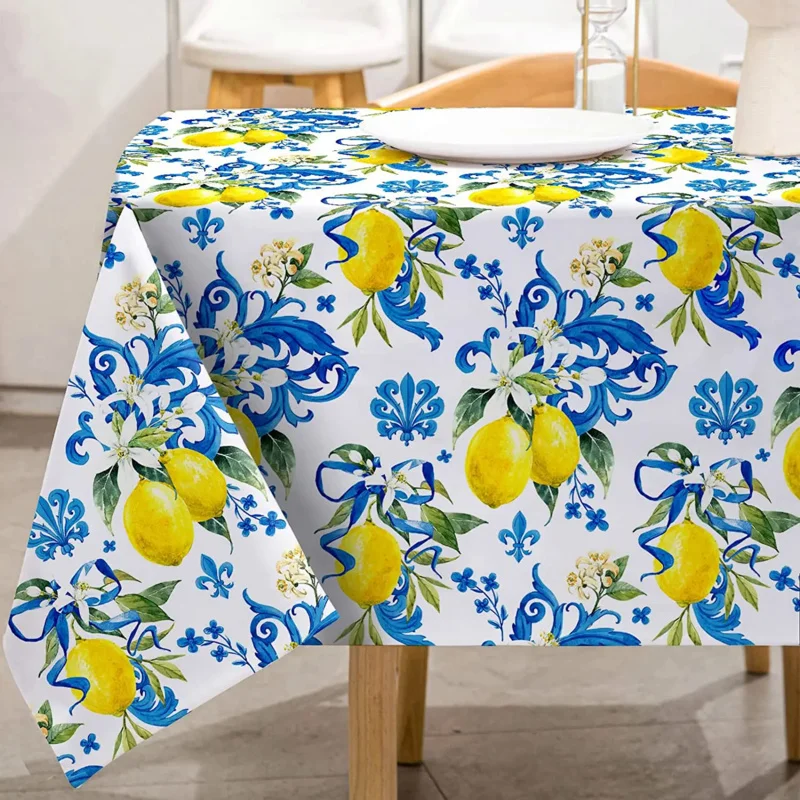 

Летняя прямоугольная скатерть в виде лимона, цветов, праздничное украшение, водонепроницаемый тканевый чехол для украшения кухонного обеденного стола