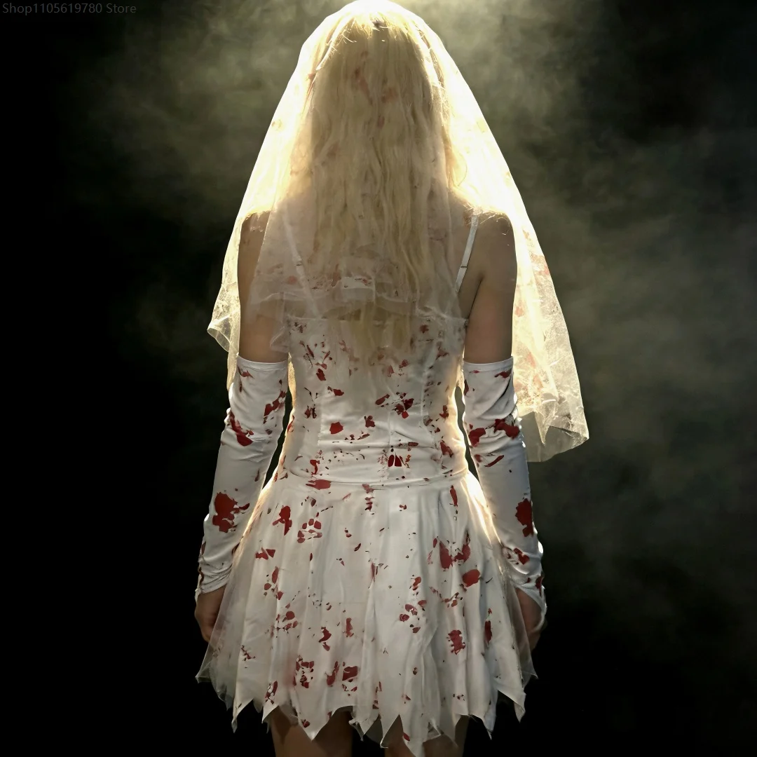 Abito Gotico Horror da Sposa Fantasma, Stile Vintage Sanguinoso, Outfit di Moda Ideale per Cosplay, Carnevale, Halloween e Spettacoli - immagine 2