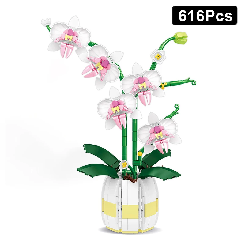 

MOC Orchid Potted Flowers Bouquet Model Building Blocks Romantic Home Decoration Bricks DIY Toys Valentines Gift Decorations