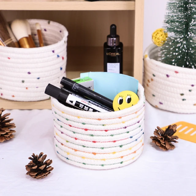 Többfunkciós Színes Tároló Kosár Szervező Kozmetikumok Snackek Játék Doboz Toll Tartó Pamut Kötél Szövött - Image 4