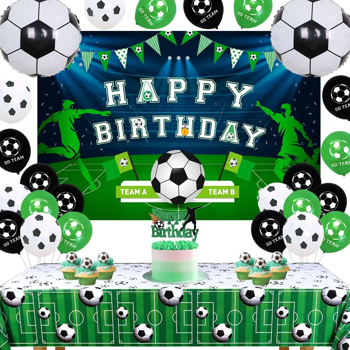 

Birthday Party Decoration Set for Boy, Soccer Arena, Happy Birthday Backdrop, Football Foil Balloons, Birthday Party Supplies