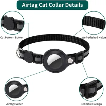 Cat AirTag Holder Collar Breakaway Reflective Strips Adjustable Kitten Collar Waterproof Cat Bell Collar Pet Air Tag Case 2