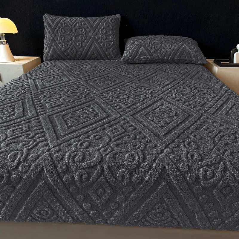 Jacquard Winter Coral Plush Mattress Cover High Elasticity Anti-Slip Breathable Bedroom Soft Bed Sheet
