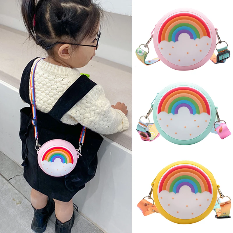 Hot Travel Rainbow Printed Pocket Package Round Donut Crossbody Bag for Child Girl Children Shoulder Bag Adjustable Strap Vacation crossbody bags