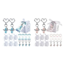 144 Piecces Angel Keychain with Baptism Favor Boxes Kraft Paper Alloy Keys Rings
