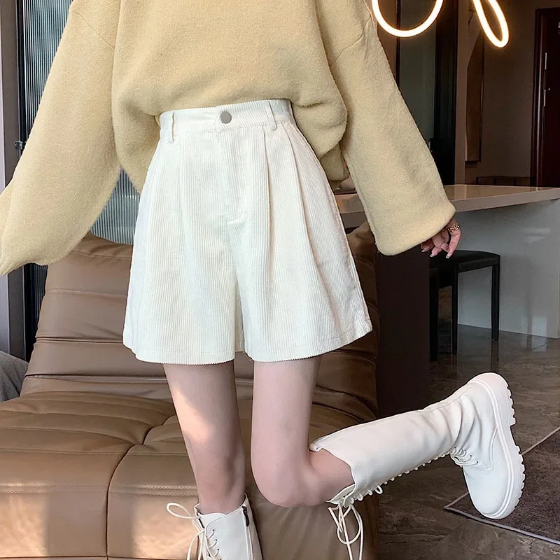 여성 코듀로이 A라인 반바지, 슬림해 보이는 루즈핏 벨 하의, 캐주얼 아우터 부츠, 가을 겨울