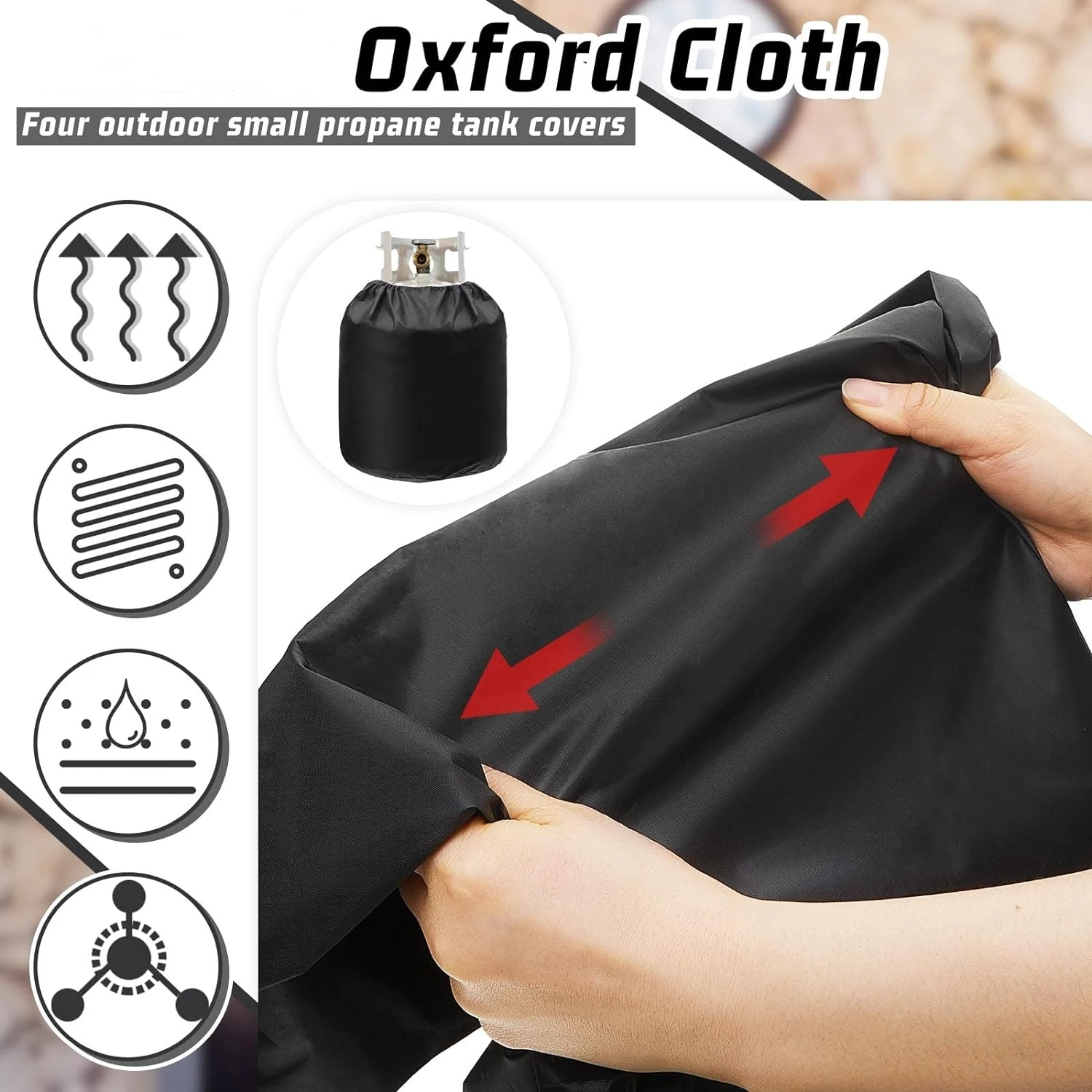 210D Outdoor Propane Tank Gas Bottle Cover Black Oxford Cloth Waterproof Dustproof UV-proof Camping Barbecue Gas Stove Cove