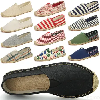 Espadrilles respirantes en toile de chanvre pour hommes et femmes, chaussures décontractées, chaussures à enfiler, chaussures plates graffiti, été, automne, 2023