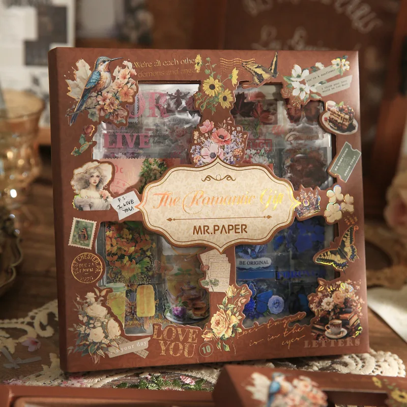 Mr. Paper, 100 Stück/Box, Retro-Aufkleber-Geschenkbox mit romantischem Blumenmotiv, dekorative Scrapbook-Telefonhülle, Geschenkbox für Studentenliteratur