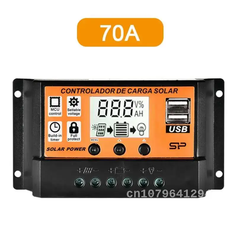 Solar Power Regulator PWM 100A 60A 50A 40A 30A Solar Charge Controller 12V 24V Auto Dual USB LCD Display Load Discharger