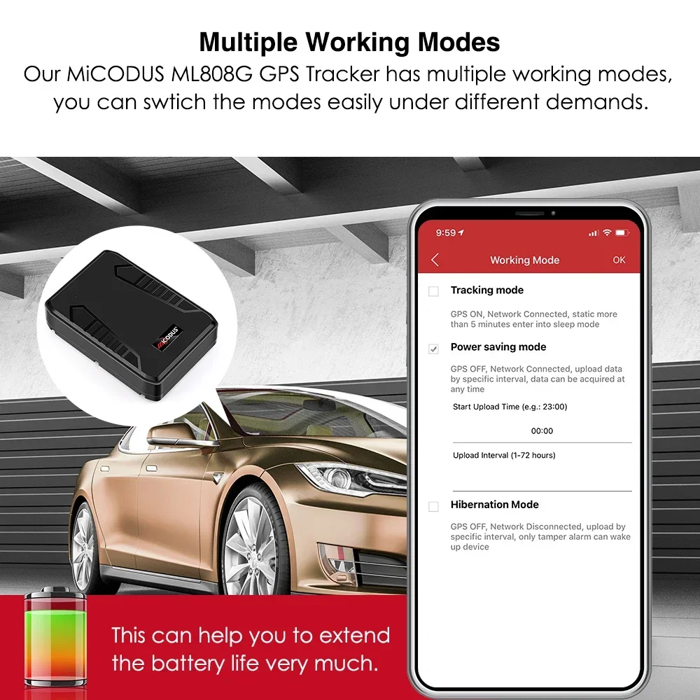 Фото 4G MiCODUS GNSS локатор ML808G 10000 мА · ч Магнитный актив GPS трекер для автомобиля водонепроницаемый голосовой монитор гео-забор срок службы бесплатное приложение №3