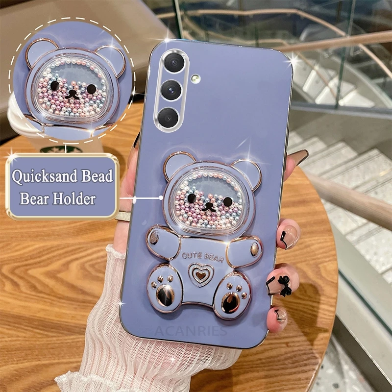 Luxury Bear Holder Plating Case with Silicone Stand Cover