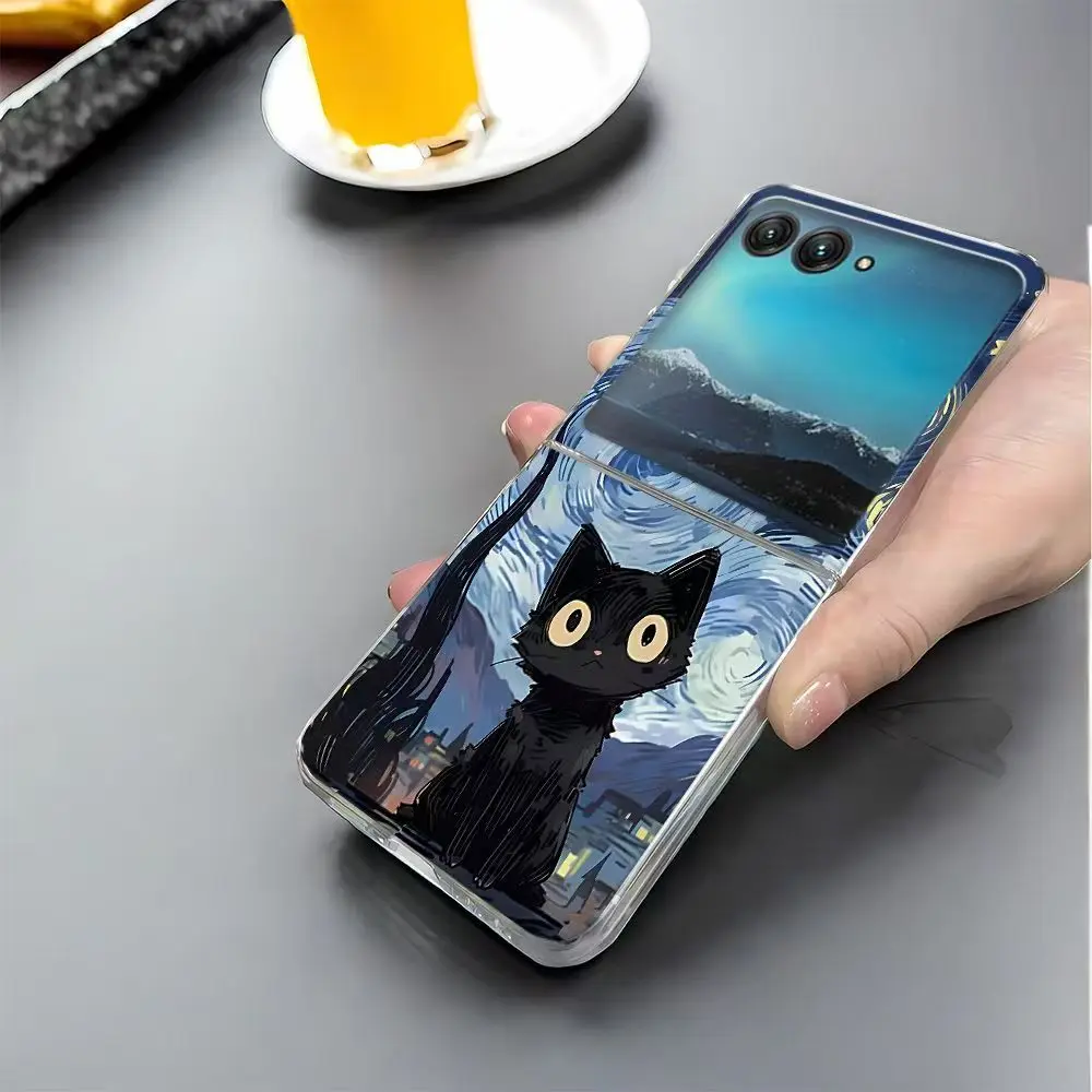 Artistic Black Cat Starry Night Clear Hard Case Cover