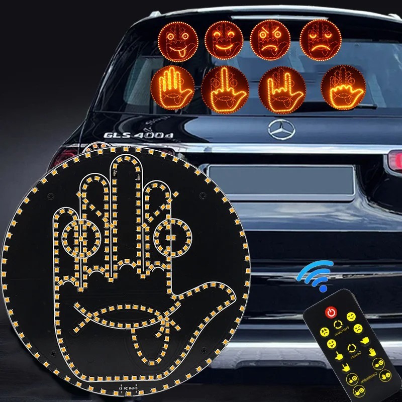 Fun Expression LED Light Smile Face Window Sticker Hand Gesture Motorcycle Equipment Accessories Carriage Mounted Warning Lamp