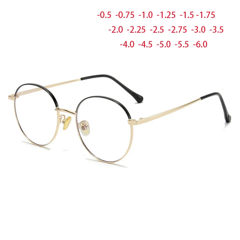 

0 -0.5 -0.75-1.0 To -6.0 Anti Blue Rays Round Finished Myopia Glasses Men Women Metal Student Shortsighted Prescription Eyewear