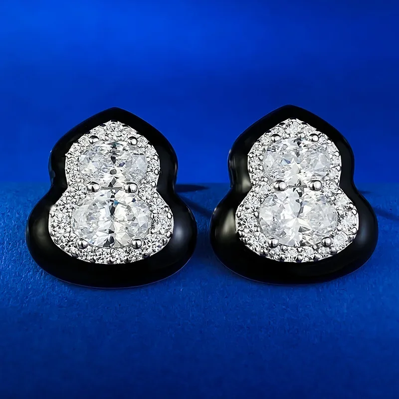 

2024 Retro Chinese Style High-end Earring Simulation Diamond Design Sense S925 Silver Needle Lucky Gourd Earrings Wedding