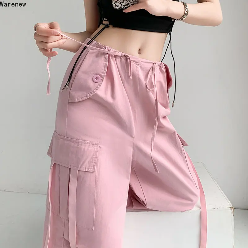 

Women's Y2K Wide Leg Solid Color Drawstring Baggy Cargo Pants American Retro Mopping Sweatpant Casual Daily Joggers Trousers