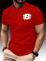 New Men‘s Round Neck Running T-shirt Spring/Summer Thin Top Striped B print Quick Dry Short Sleeve Breathable Fitness Sports 1