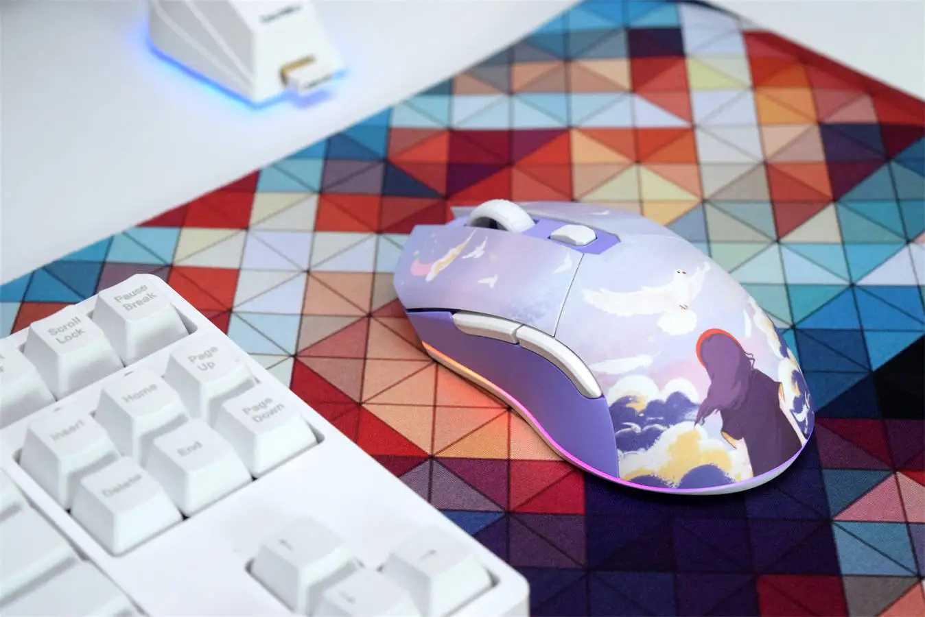 Mouse sem Fio Dream Encounter com Base de Carregamento para Menina Mouse Jogo com Luz Rgb Mouse Leve para Jogos 2.4g Em901 Roxo Novo - Imagem 5