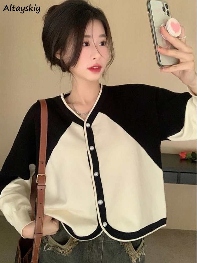 

Cardigan Women Panelled Design Knitting Autumn Student Elegant Tender Outwear Stylish Creativity Charming Prevalent Loose Daily