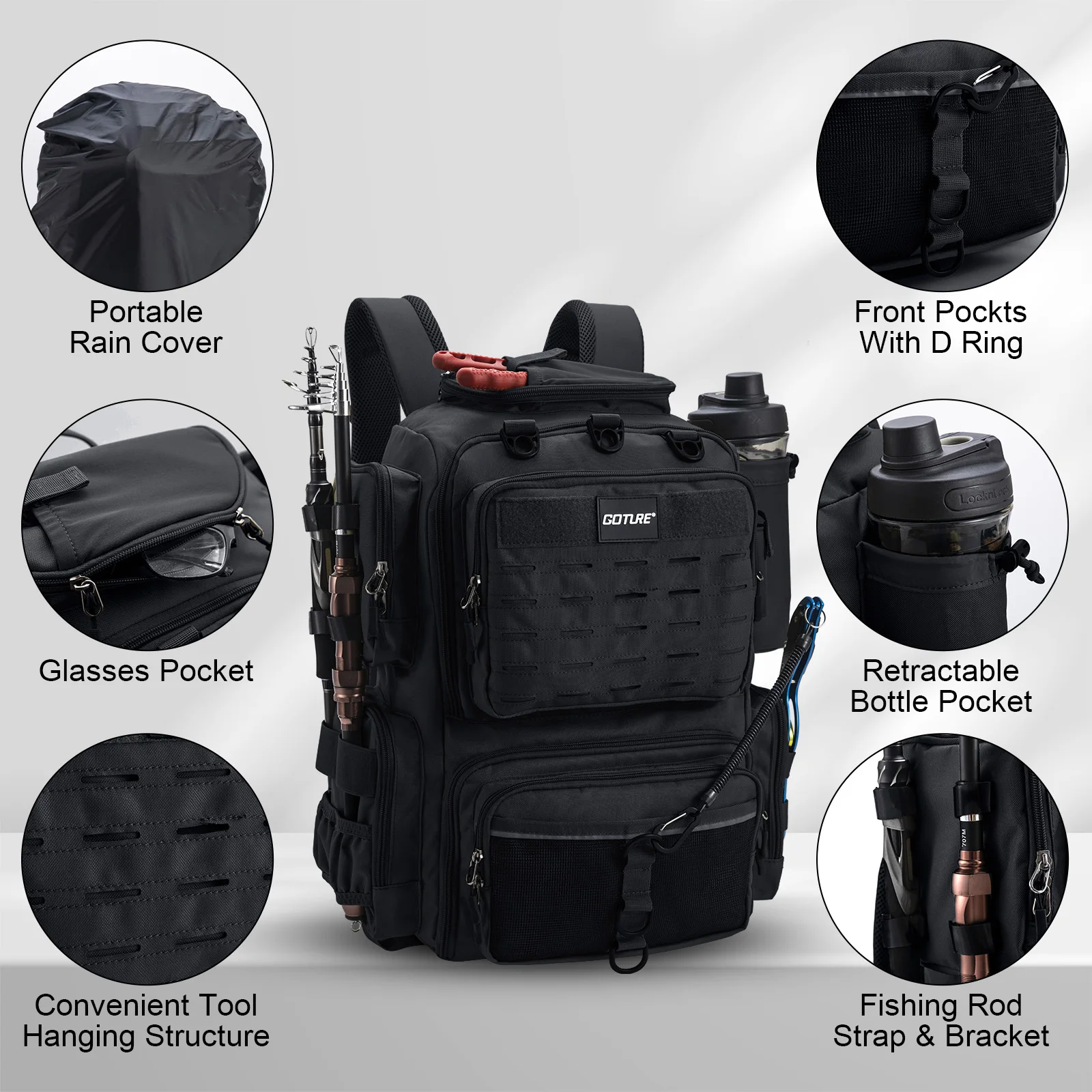 Goture 600D Oxford Cloth Outdoor Multifunctional Tactical Backpack Travel Mountaineering Explore Bag Fishing Storage Backpack