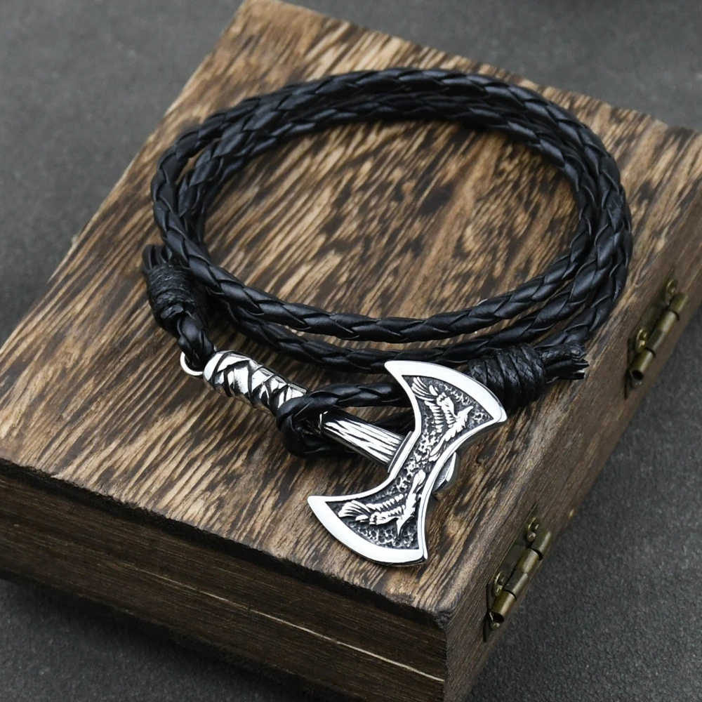 Gioielli Da Uomo Odin Raven Axe Wrap Viking Bracciale Accessori In Pelle Da Uomo Accetta Bracciale Pirata Fatto A Mano Per Uomo