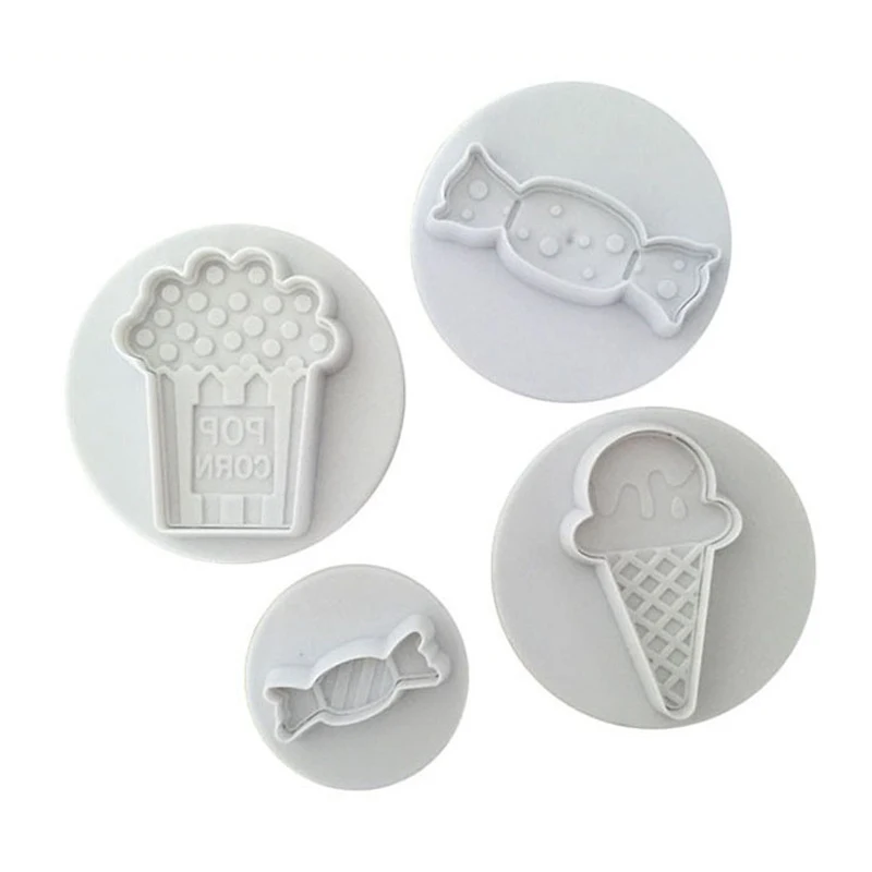 

4Pcs/Set Ice Cream Candy Plastic Biscuit Mold DIY Kitchen Cake Decorating Tools Cookie Cutter Stamp Fondant Kitchen Embosser Die