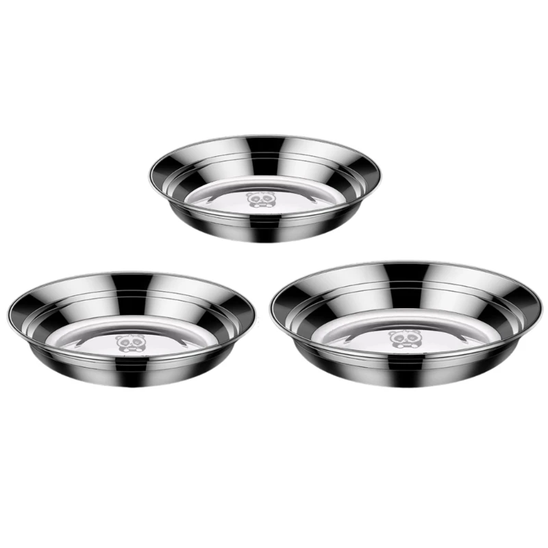 Set of 3 Elegant 316 Stainless Steel Serving Plates Dish with Reinforced Edges