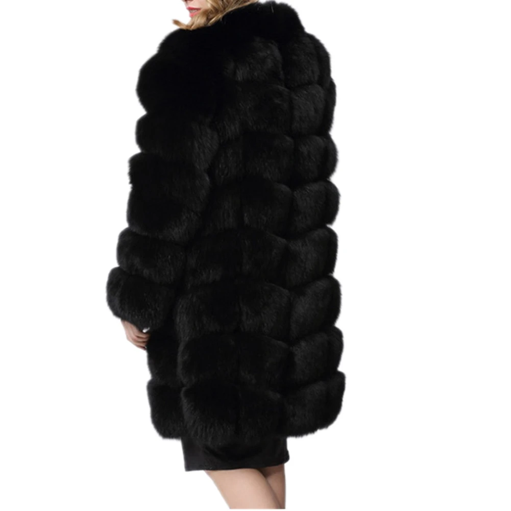 Lisa Colly Women Long Sleeves Stand Faux Fox Fur Coat Jacket Women Winter Warm Luxury Fake Fur Coat Thick Furs Coat Overcoat