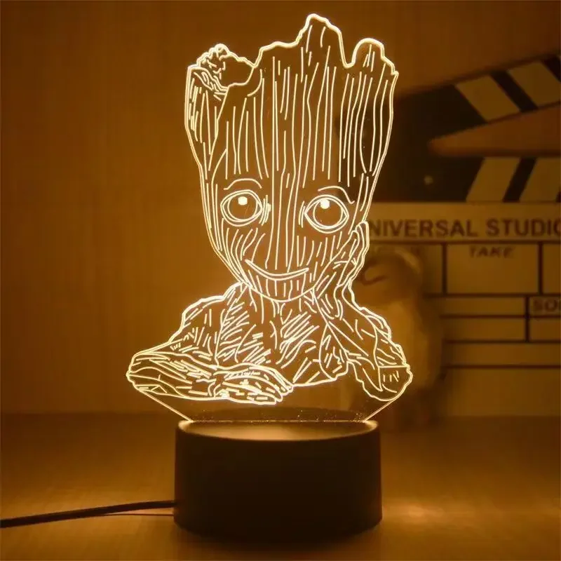 

New Groot 3D Led Night Light Avengers Galaxy Tree Man Baby Groot Model Toys Anime Action Figures Marvel Bedroom Decor Kids Gifts