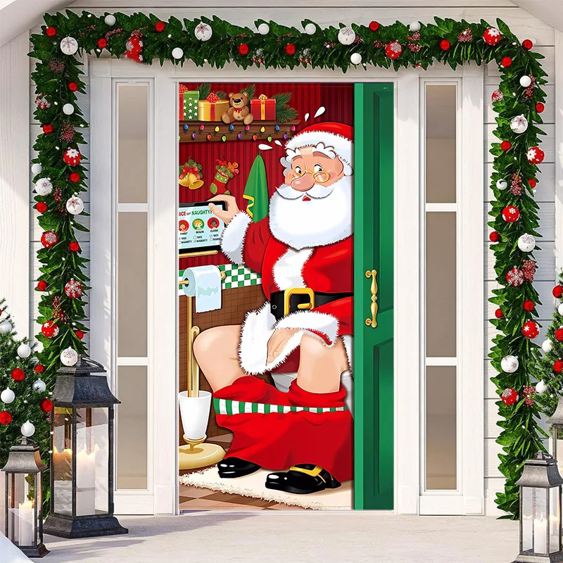 

Nightmare Before Christmas Outdoor Decorations Christmas Elves Door Cover Props Santa Xmas Backdrop Banner Door Hangings