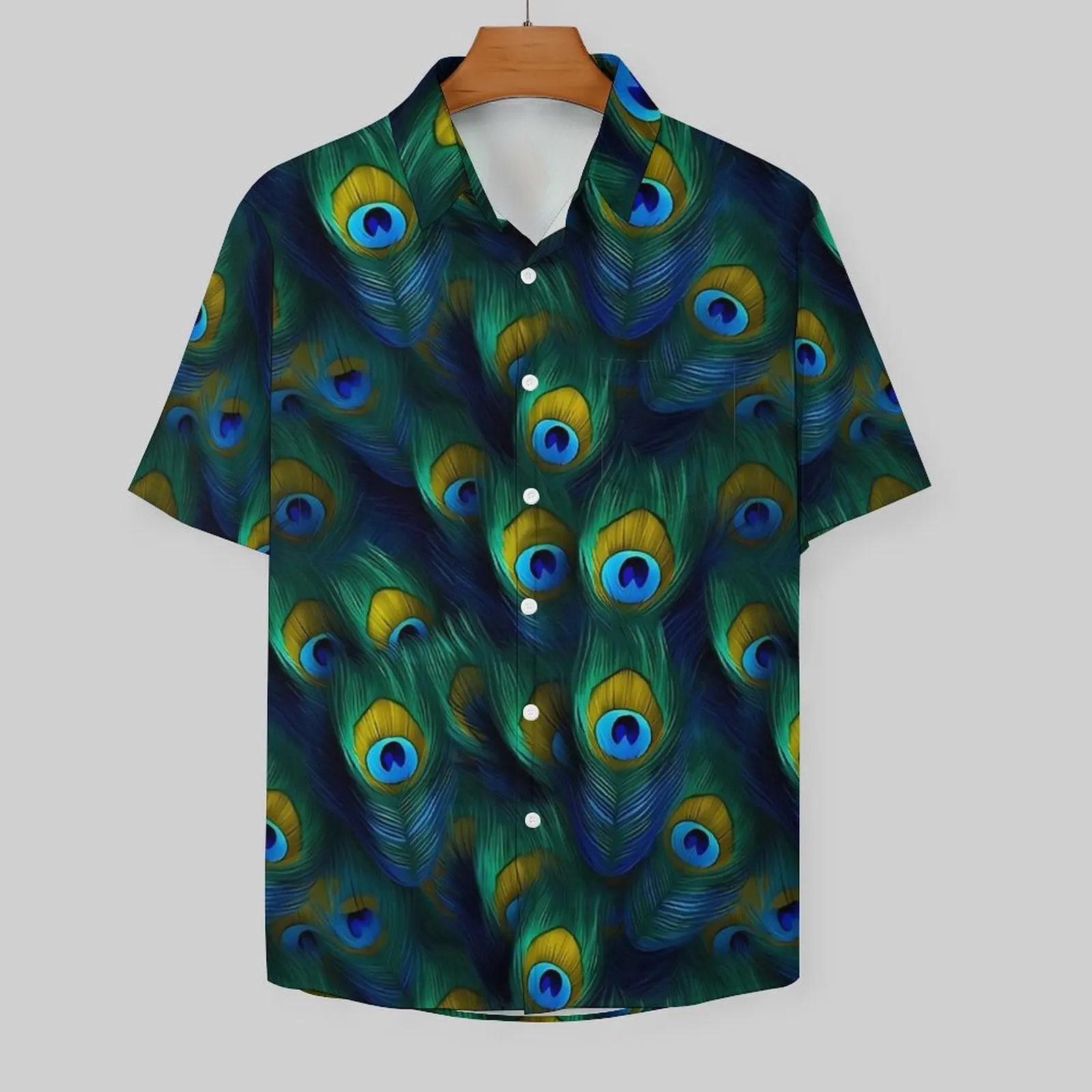 Peacock Feather Vacation Shirt Animal Print Hawaiian Casual Shirts Man Vintage Blouses Short Sleeve Harajuku Custom DIY Clothing 2