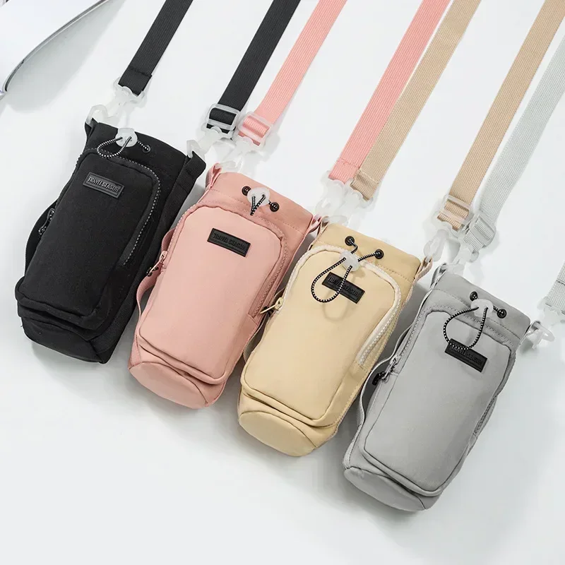 1PC Portable Water Bottle Bag With Phone Pocket Thermal Vacuum Mug Cup Sleeve Cup Insulated Protective Cover Strap Holder Pouch
