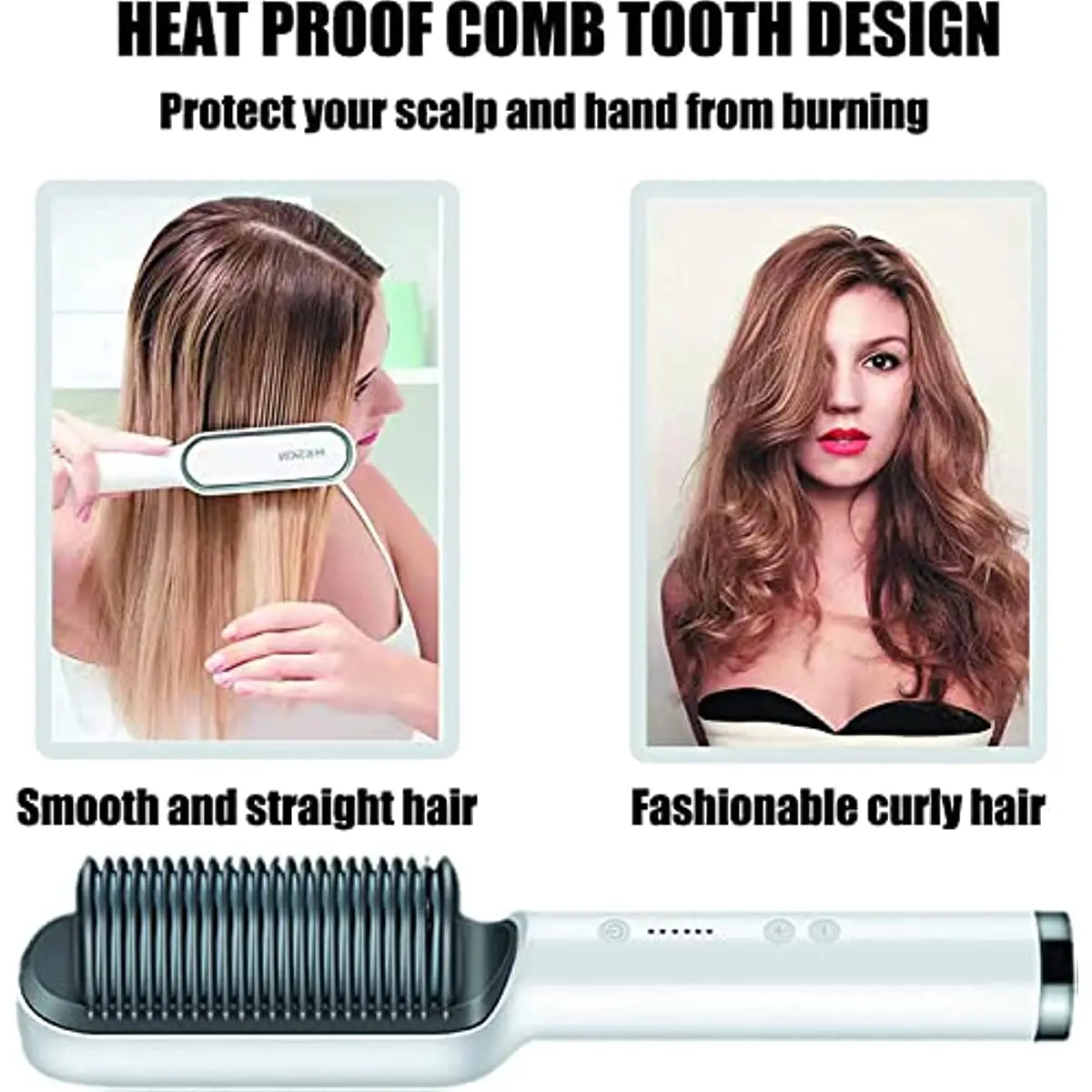 2 in 1 Hair Straightener Brush Curler Negative Ion Styling Comb