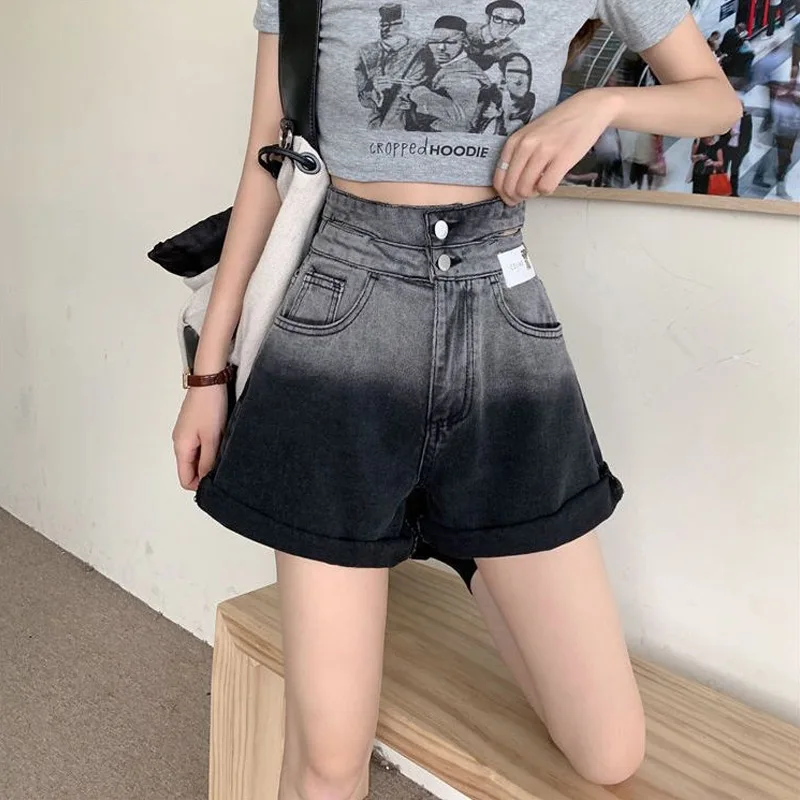 Summer New High Waist Gradient Hot Pants Loose Pockets Patchwork Simplicity Shorts Korean Trend Fashion Women Clothing