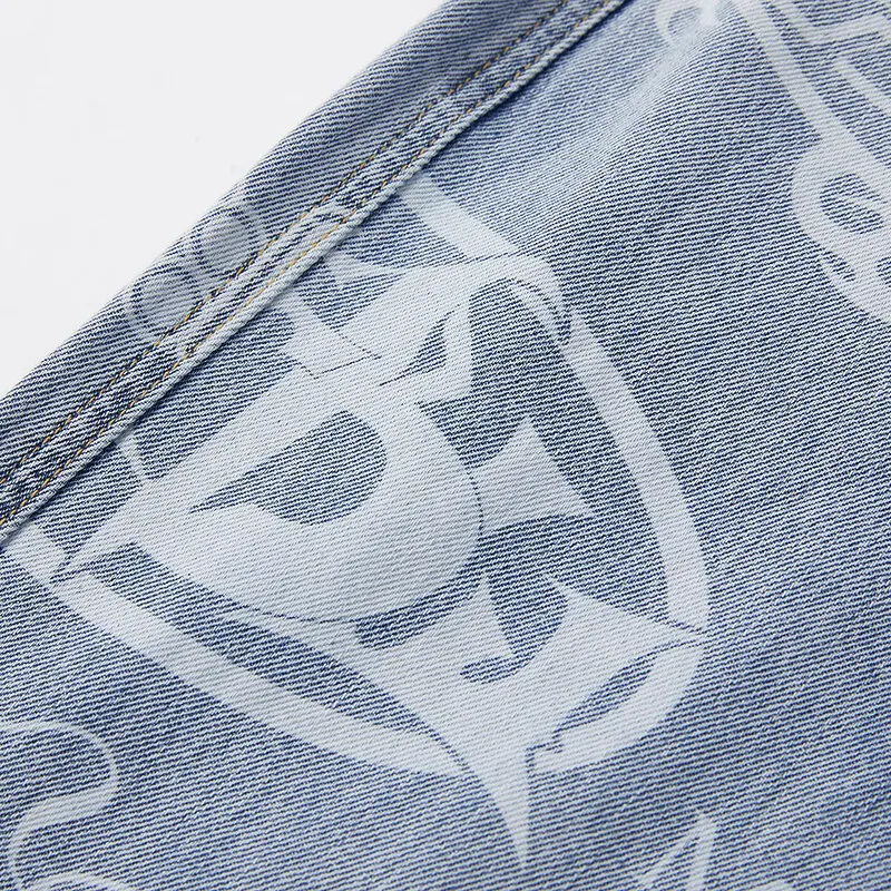 Metersbonwe Jeans Men Summer Printing Straight Denim Pants Straight Leg Trousers  New Loose Pant Male 100 Cotton Dyeing Bottoms